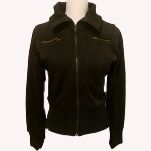Crop Zip Black Moto Sweater Bomber Jacket Large